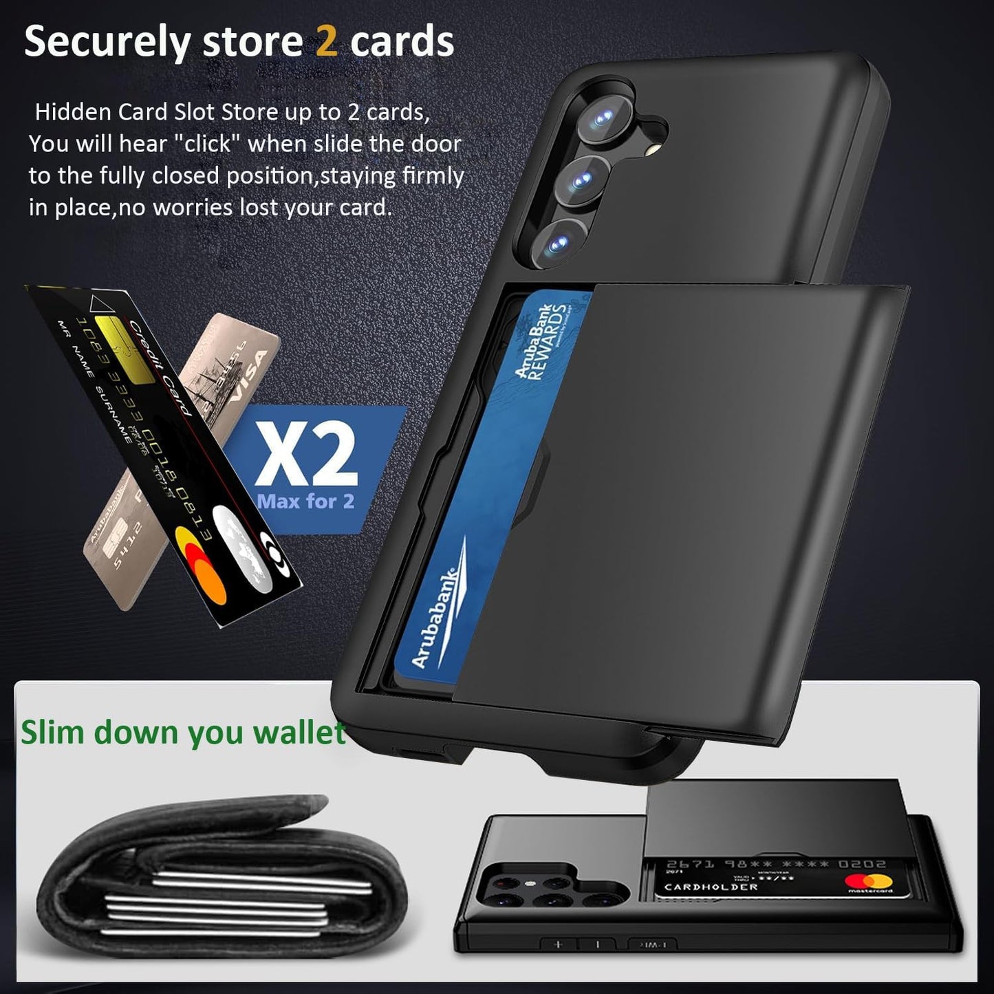 Black Protective Case with Card Holder For Samsung Galaxy A16