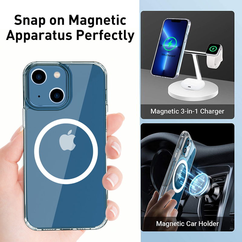 For iPhone 15 Clear Case MagSafe Shockproof Magnetic Cover