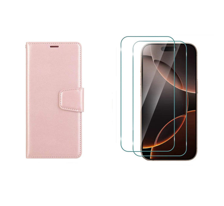 For iPhone 14 Wallet Case Rosegold Flip Cover + 2 x Screen Protectors