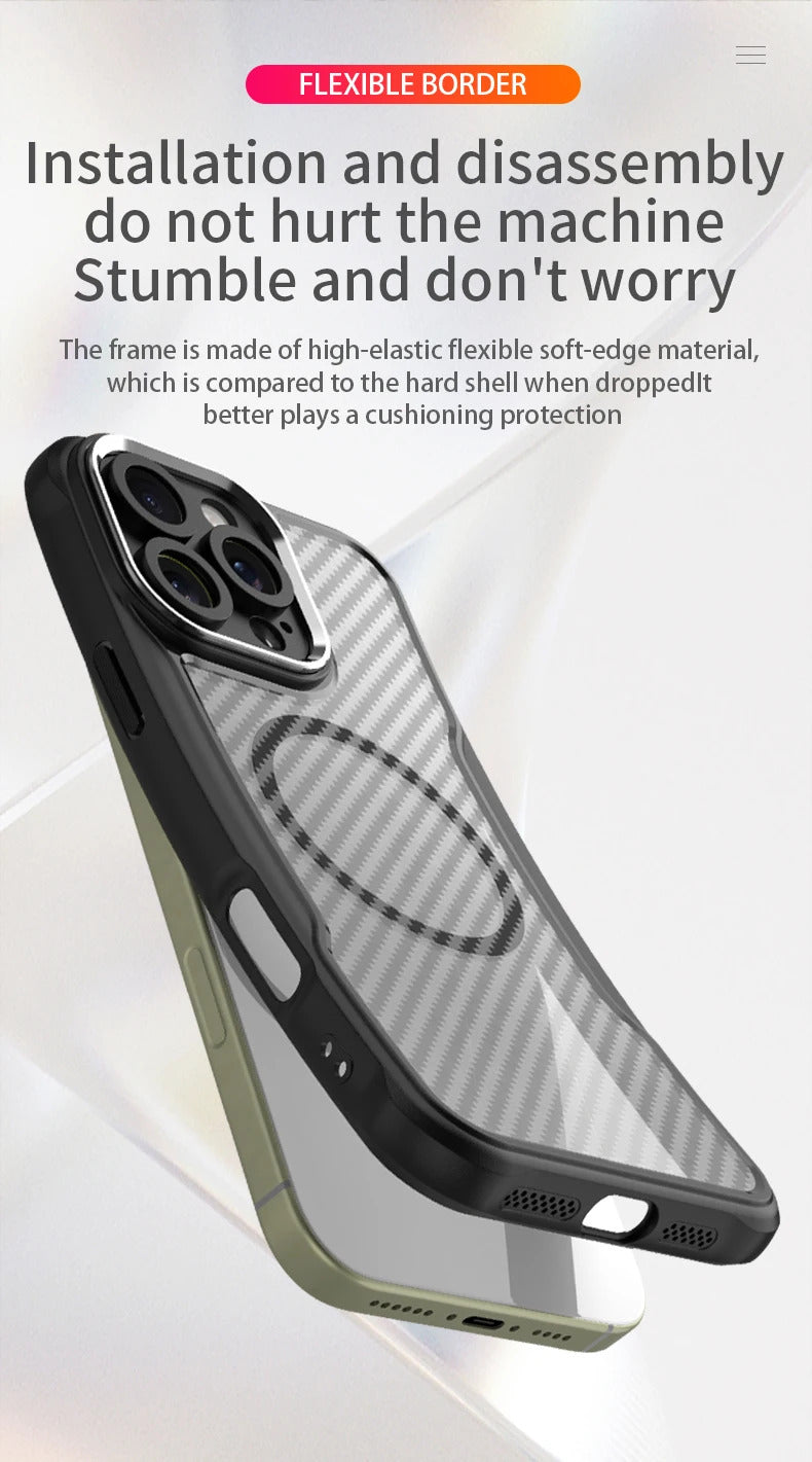 For Apple iPhone 16 Series Magnet Shockproof Carbon Fiber Case