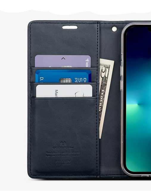 For iPhone 14 Wallet Flip Navy Blue Case