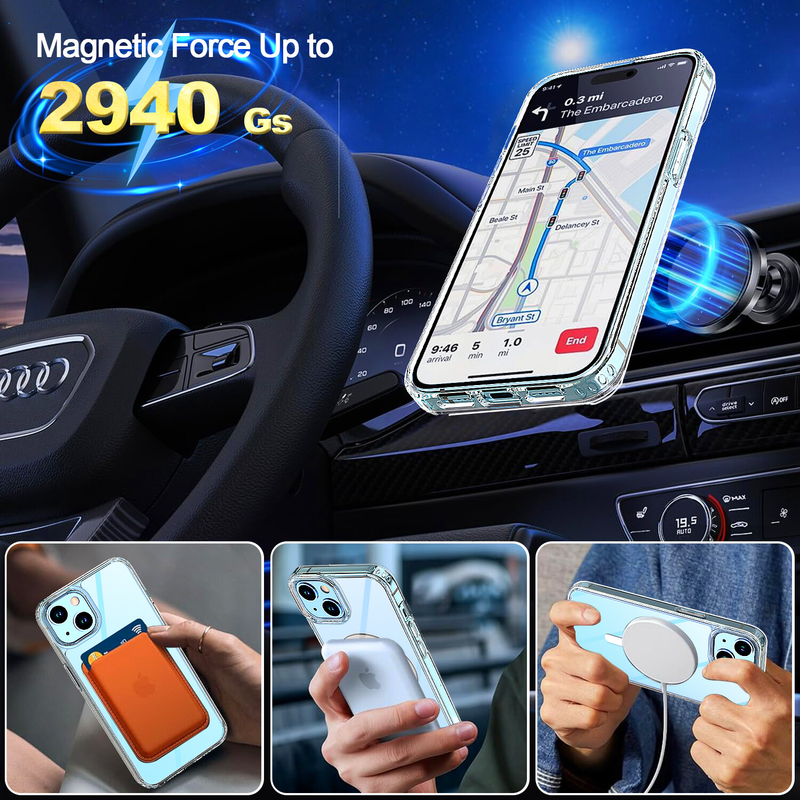For iPhone 15 Clear Case MagSafe Shockproof Magnetic Cover