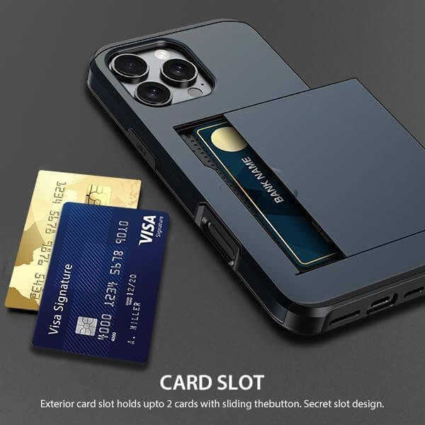 For iPhone 16 Pro Max Slide Card Holder Shockproof Case Cover-Navy Blue