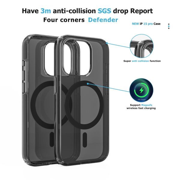 For iPhone 14 Pro Clear Shockproof Magnet Cover-Black