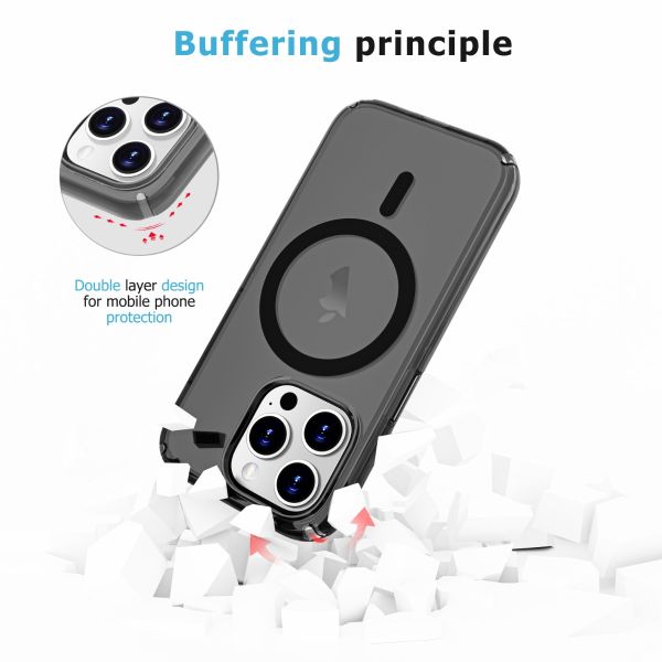 For iPhone 14 Pro Clear Shockproof Magnet Cover-Black