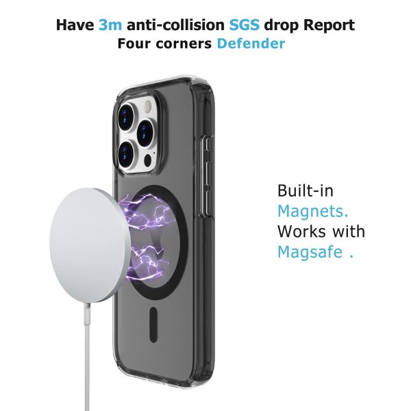 For iPhone 14 Pro Clear Shockproof Magnet Cover-Black