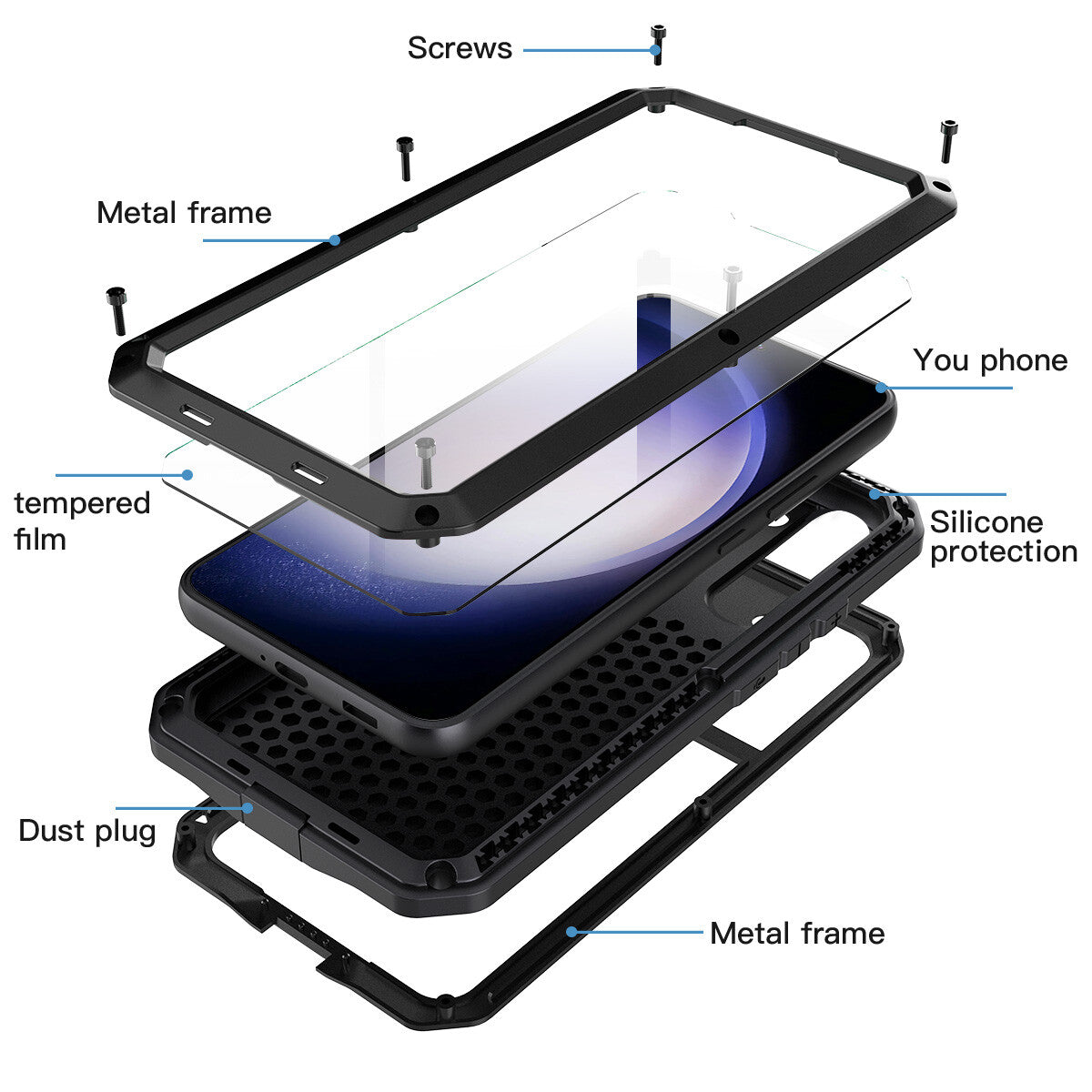 For Samsung Galaxy S23 Plus Case Heavy Duty Metal Cover