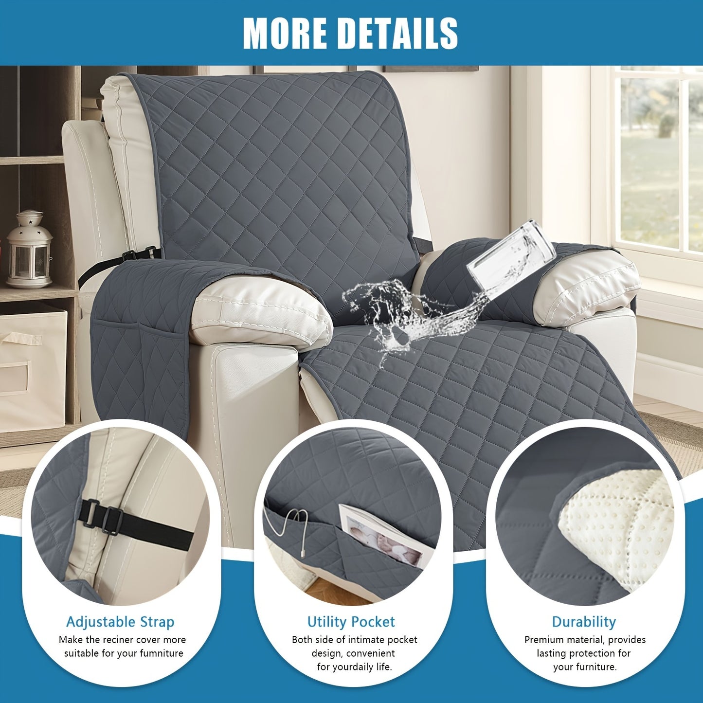 2pcs Waterproof Recliner Chair Non-Slip Cover