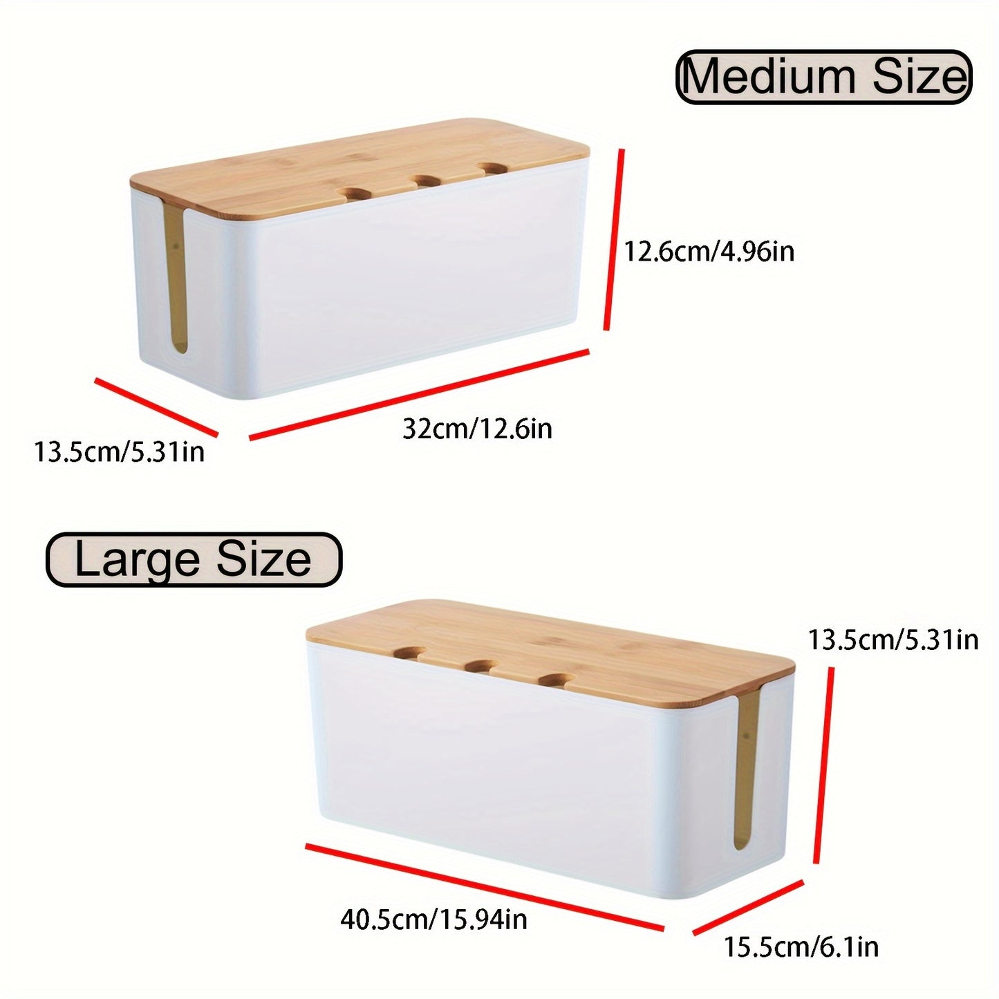 Large & Medium Cable Organizer Box with Bamboo Lid-White
