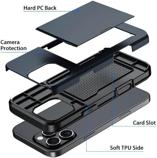 For iPhone 16 Pro Max Slide Card Holder Shockproof Case Cover-Navy Blue