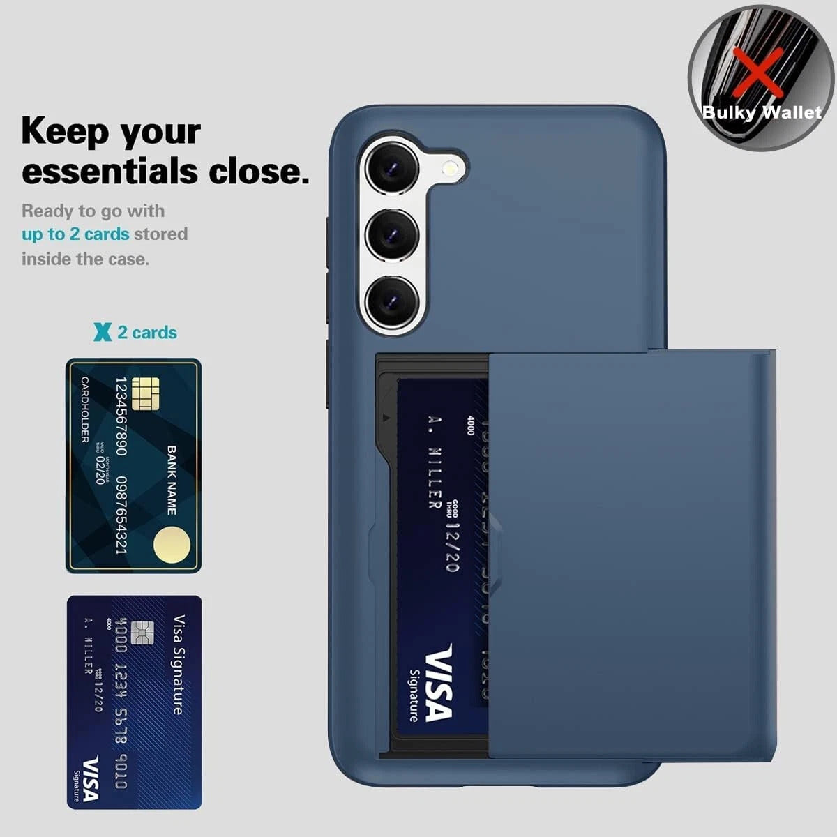 For Samsung Galaxy A56 5G Slide Card Holder Shockproof Back Case-Navy Blue