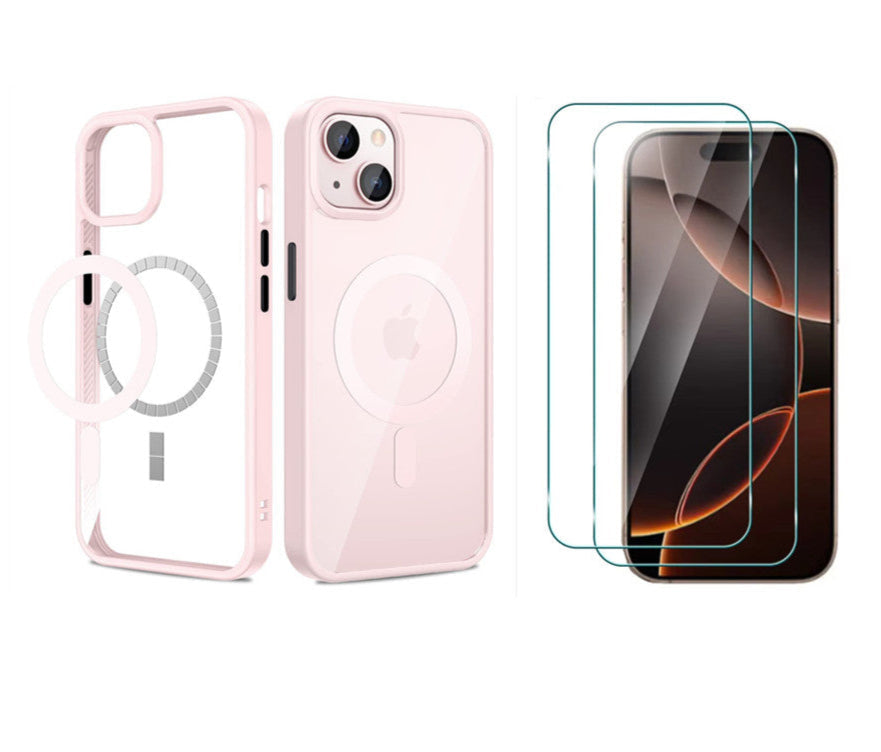 Slim Shockproof Pink Case For iPhone 15 + 2 x Glass Screen Protectors