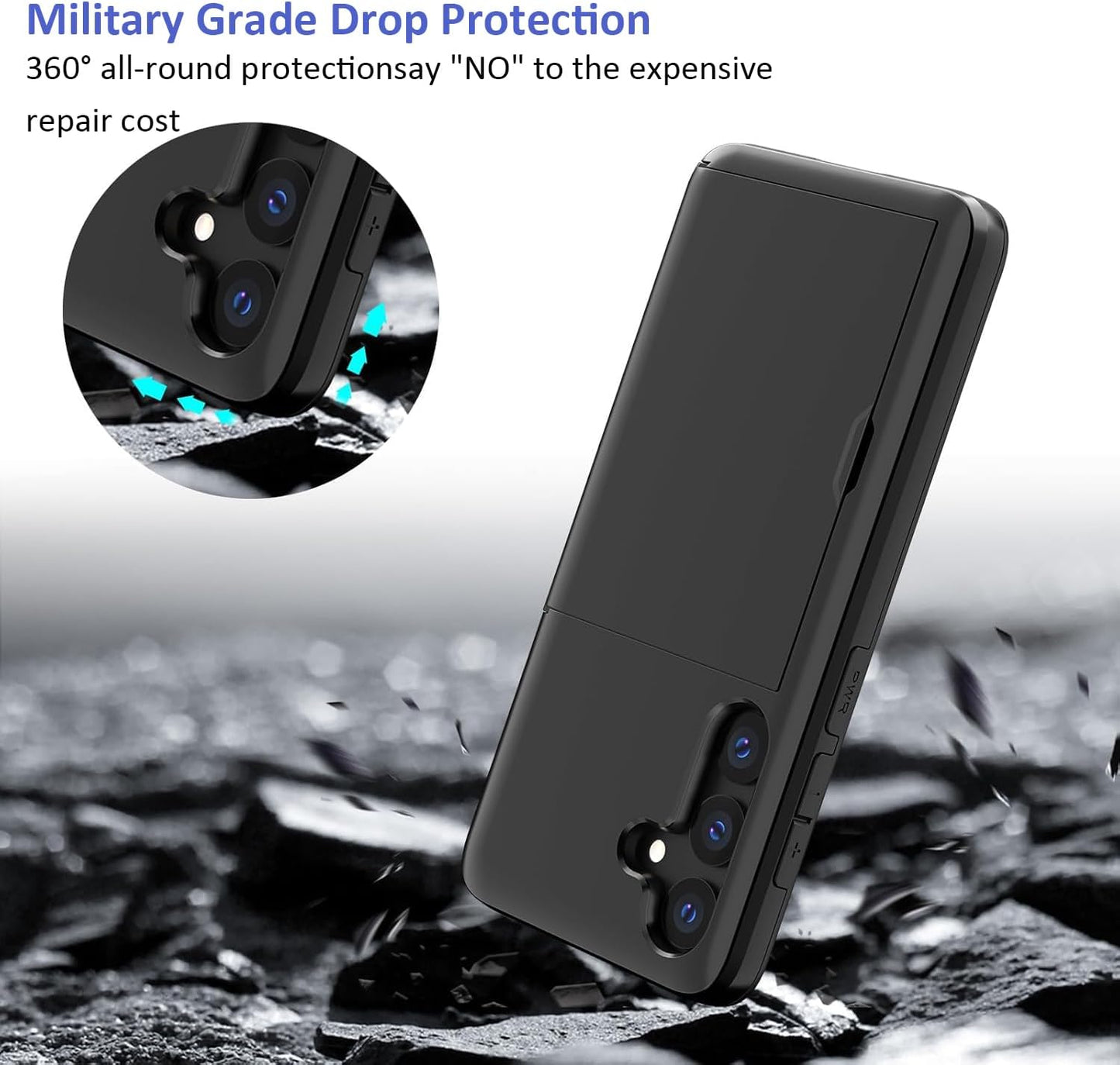 Black Protective Case with Card Holder For Samsung Galaxy A16