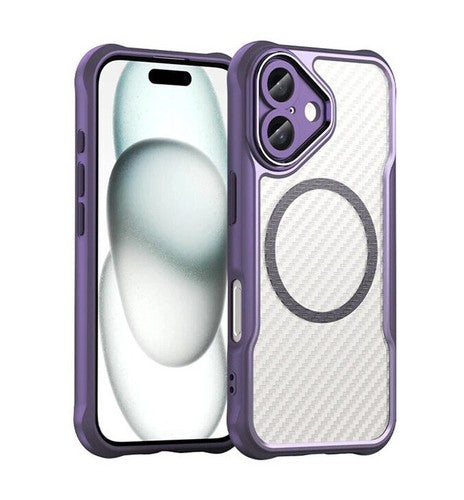 For Apple iPhone 16 Series Magnet Shockproof Carbon Fiber Case