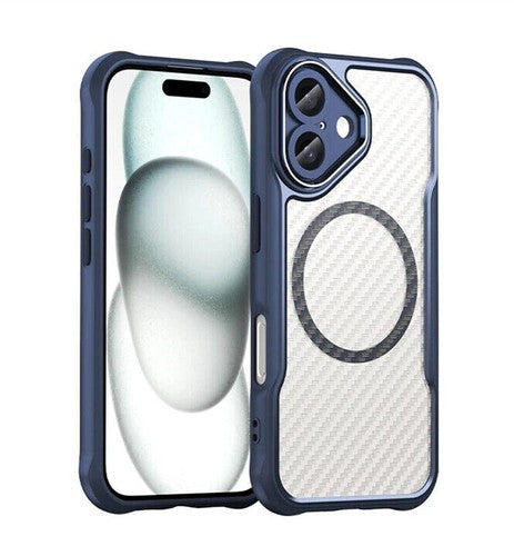 For Apple iPhone 16 Series Magnet Shockproof Carbon Fiber Case