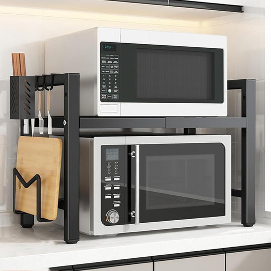 Universal Expandable Microwave Oven Rack, 2 Tier Kitchen Countertop Shelf