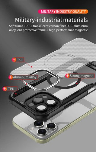 For Apple iPhone 16 Series Magnet Shockproof Carbon Fiber Case