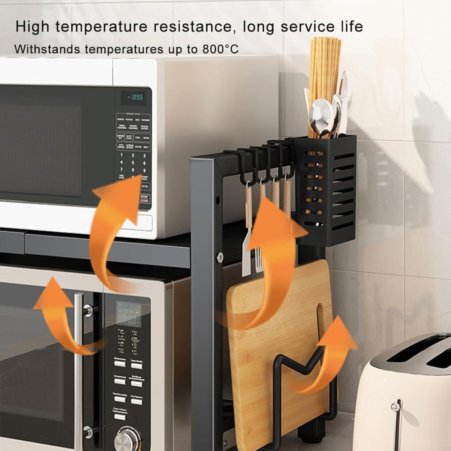 Universal Expandable Microwave Oven Rack, 2 Tier Kitchen Countertop Shelf