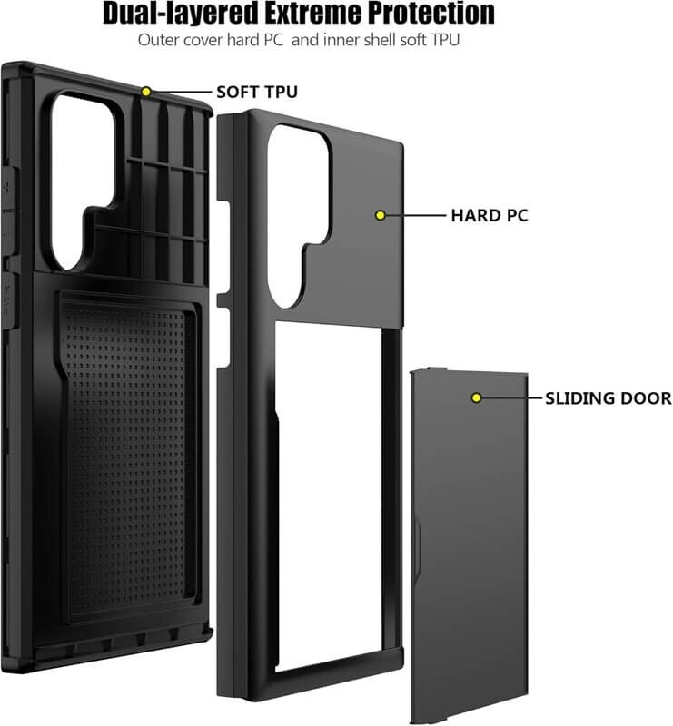 For Samsung Galaxy S24 Ultra Slide Card Holder Shockproof Case-Black