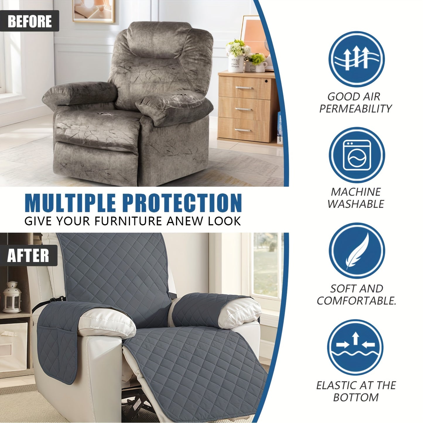 2pcs Waterproof Recliner Chair Non-Slip Cover