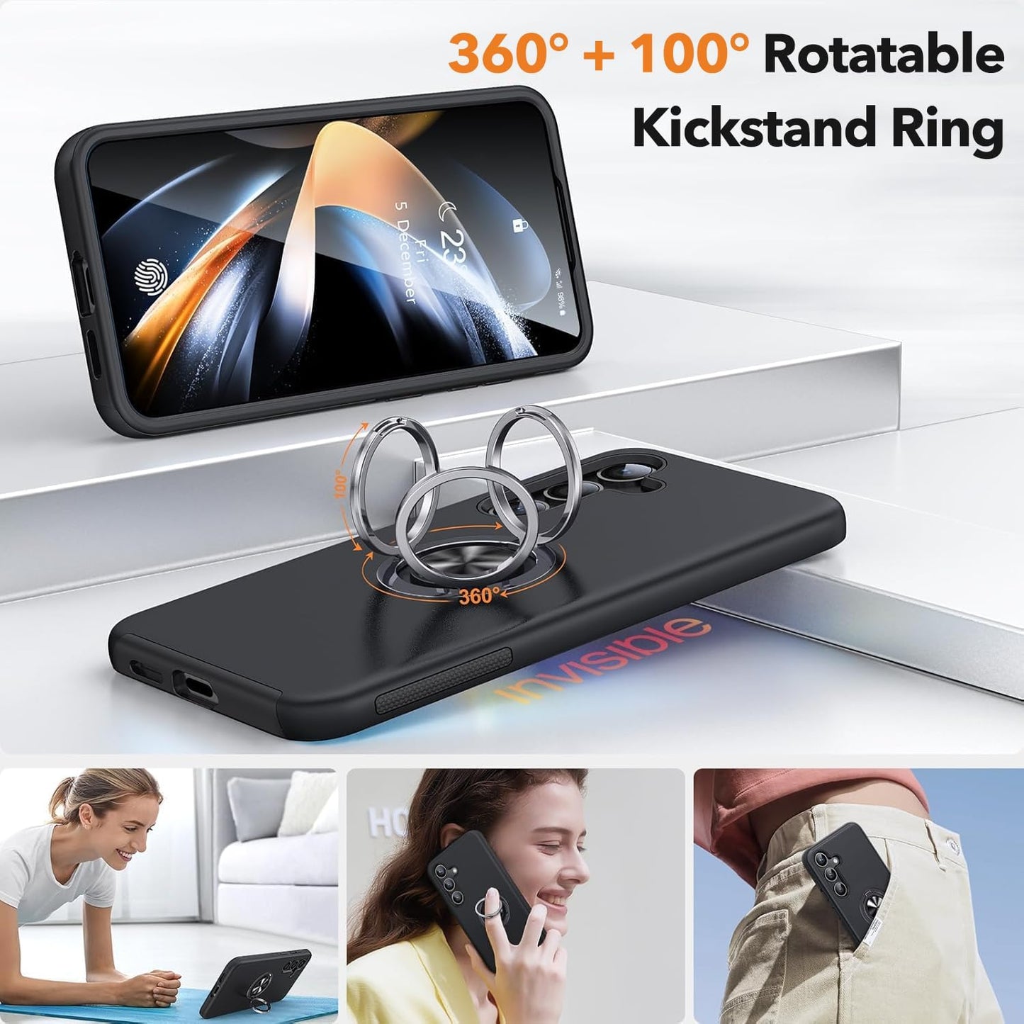 For Samsung Galaxy A56 5G Case with Ring Holder Kickstand Phone Case-Black