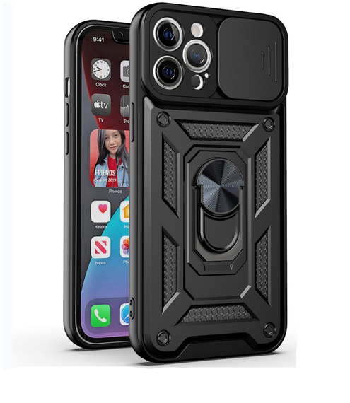For Apple iPhone 14 Pro Shockproof Case with Kickstand Cover-Black