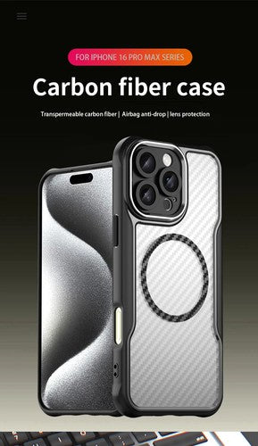 For Apple iPhone 16 Series Magnet Shockproof Carbon Fiber Case