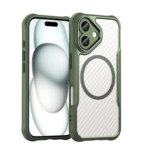 For Apple iPhone 16 Series Magnet Shockproof Carbon Fiber Case
