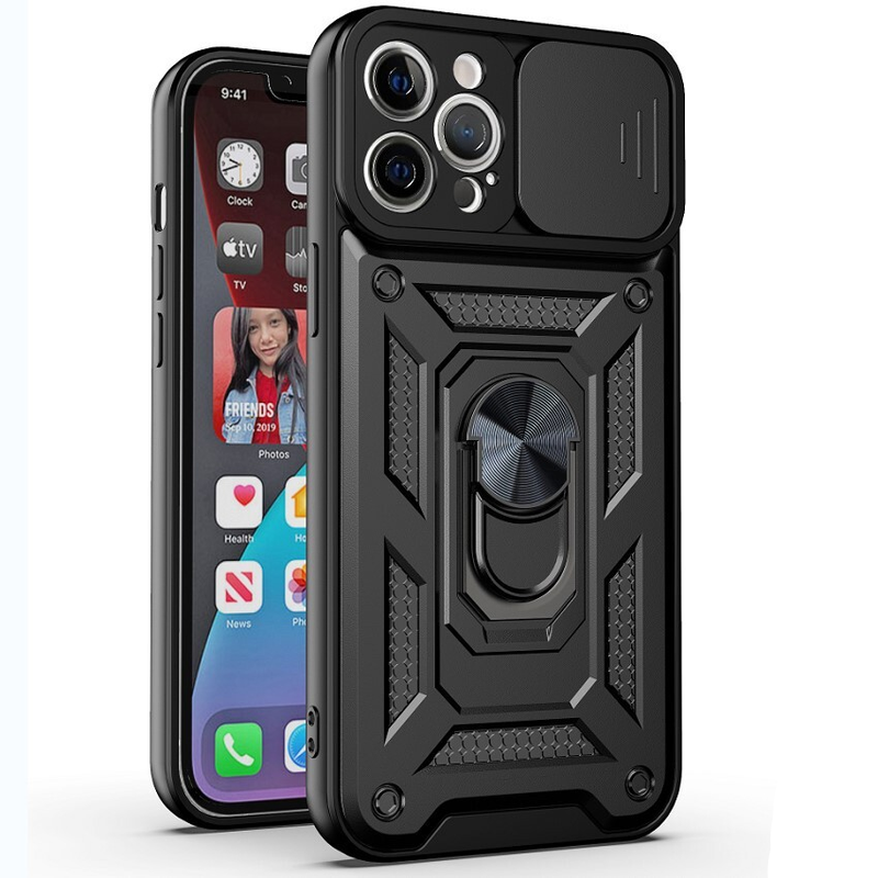 For Apple iPhone 14 Pro Shockproof Case with Kickstand Cover-Black