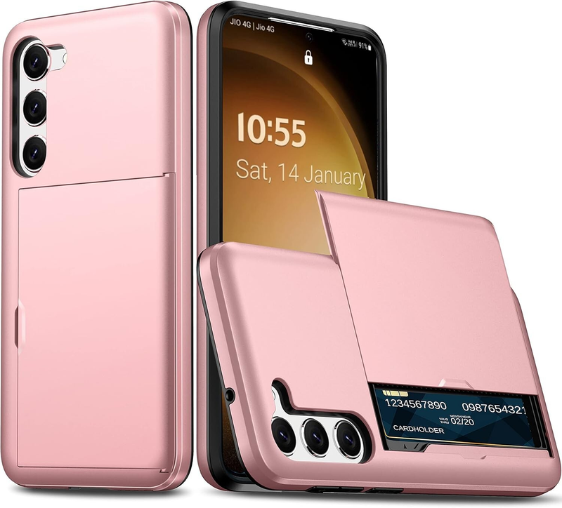 For Samsung Galaxy S25 Plus Slide Armor Card Holder Shockproof Back Cover-Rose Gold