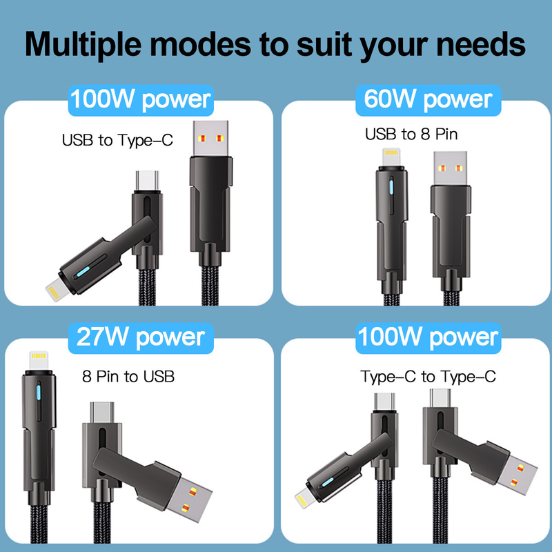 4 in 1 Multi USB Charging Type C to iPhone Fast Charging Cable for Samsung iPhone