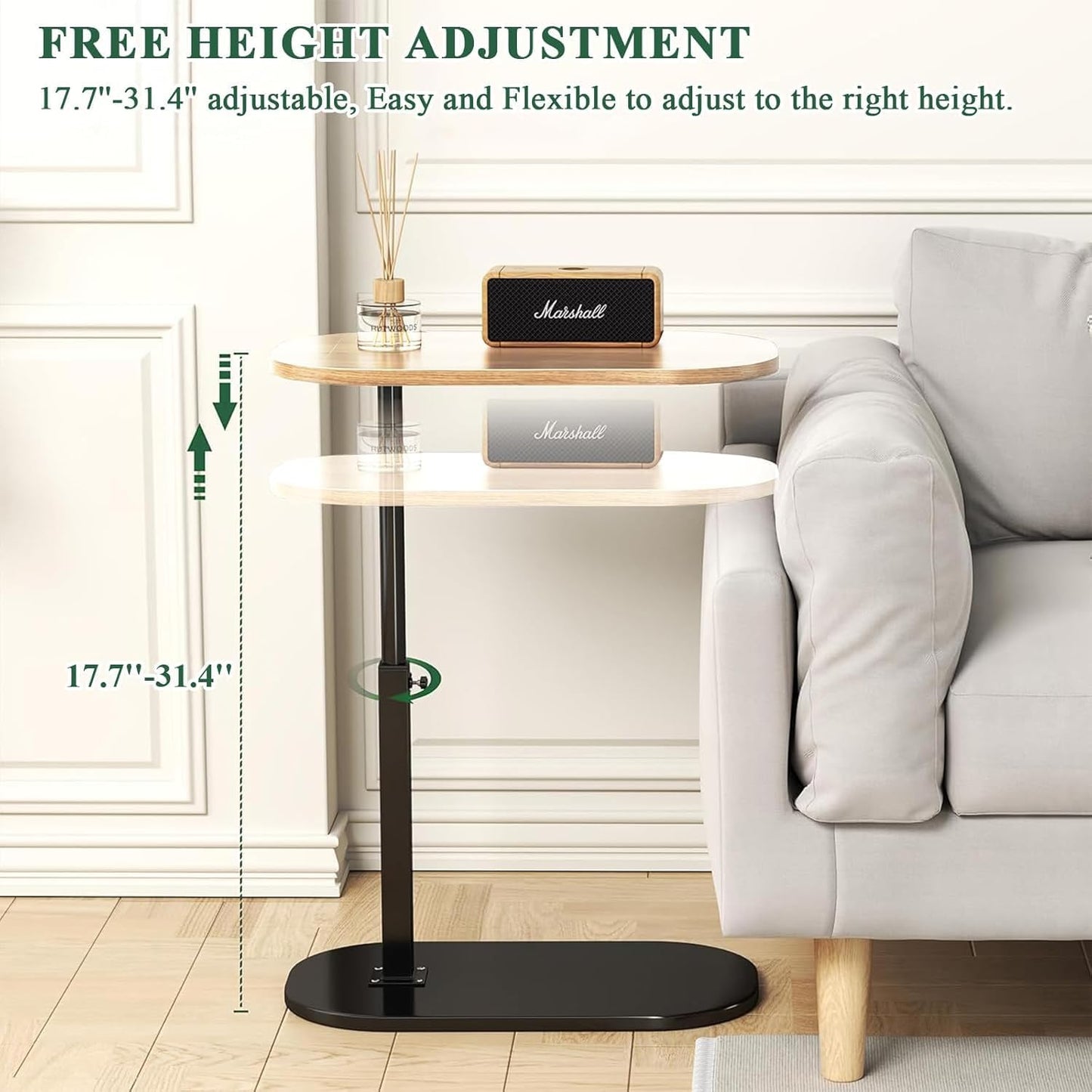 Small Height Adjustable C Shaped End Table for Sofa and Bed