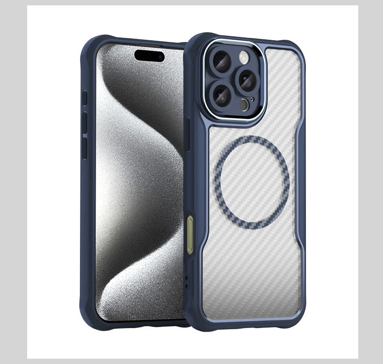 For Apple iPhone 16 Series Magnet Shockproof Carbon Fiber Case