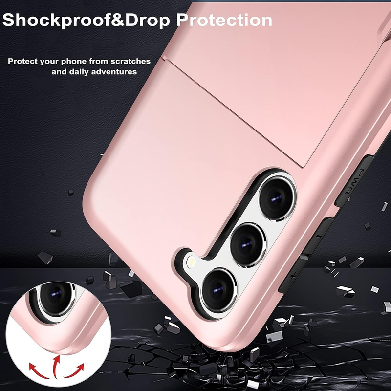 For Samsung Galaxy S25 Plus Slide Armor Card Holder Shockproof Back Cover-Rose Gold