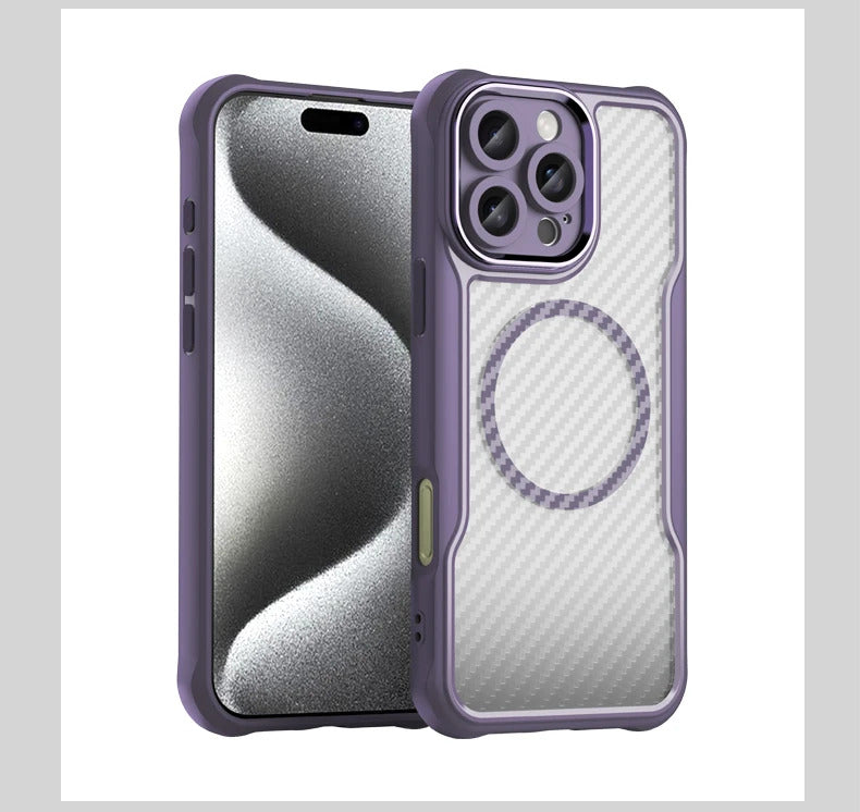 For Apple iPhone 16 Series Magnet Shockproof Carbon Fiber Case