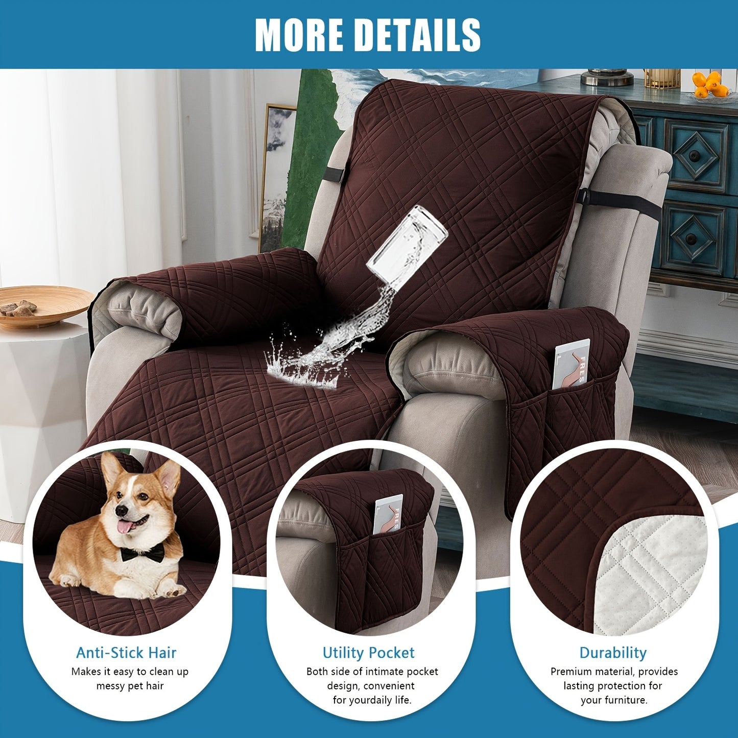 1pc Recliner Chair Cover Pad for 1 Seater Sofa Slipcover