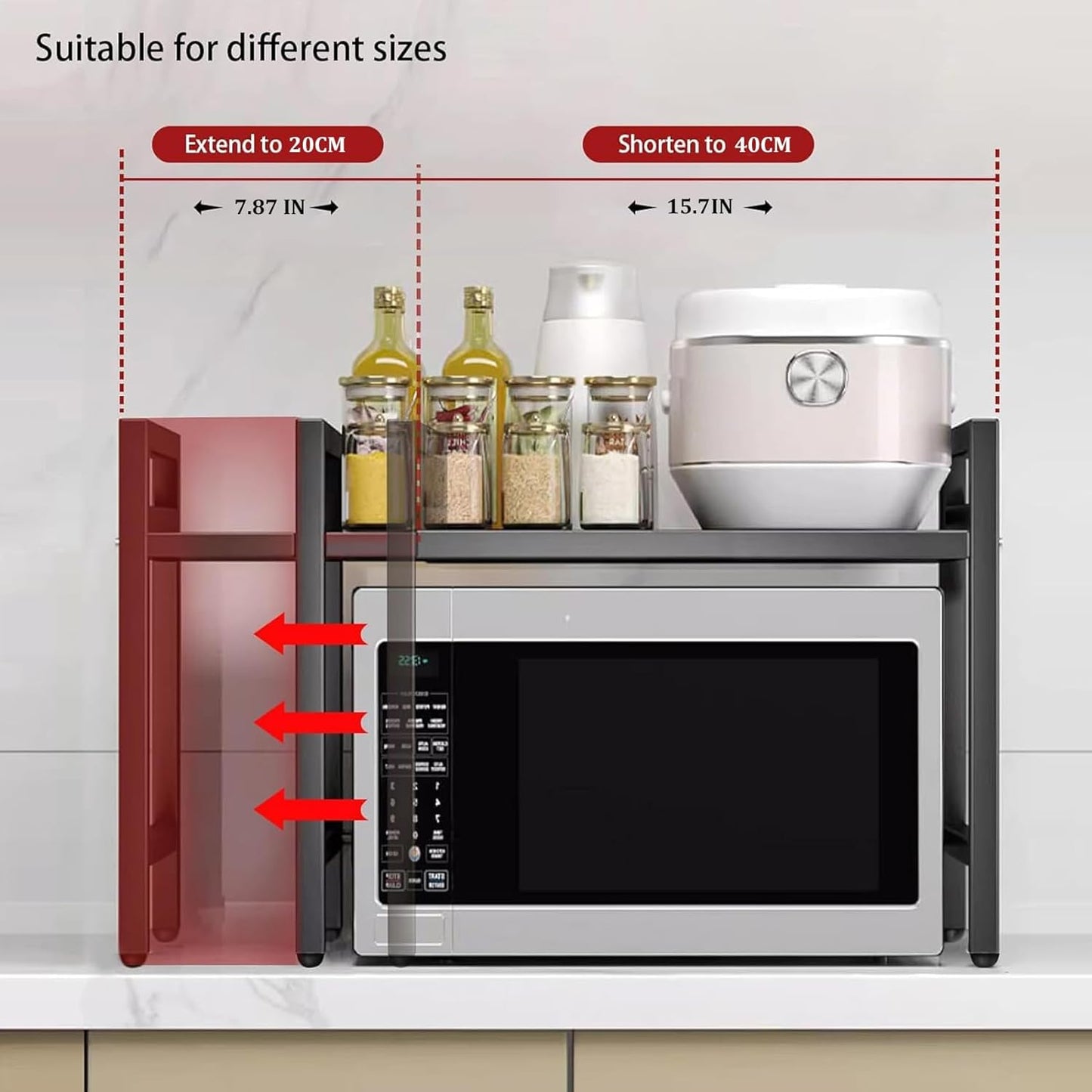 Universal Expandable Microwave Oven Rack, 2 Tier Kitchen Countertop Shelf