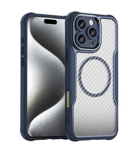 For Apple iPhone 16 Series Magnet Shockproof Carbon Fiber Case