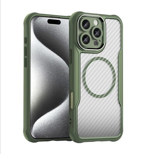 For Apple iPhone 16 Series Magnet Shockproof Carbon Fiber Case