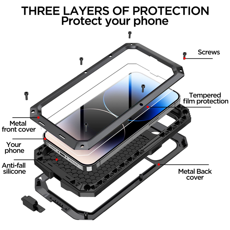 For iPhone 15 Pro Max Metal Case Shockproof Heavy Duty Cover
