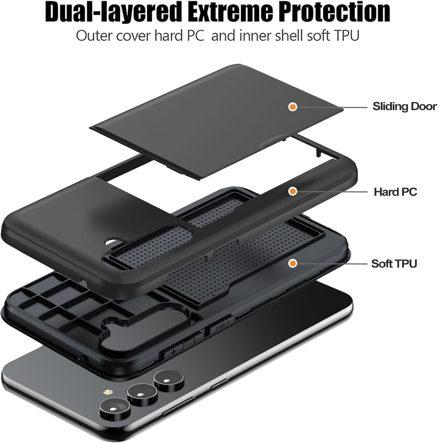 Black Protective Case with Card Holder For Samsung Galaxy A16