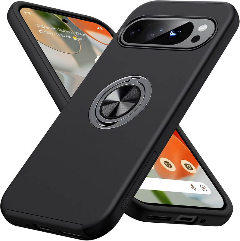 For Google Pixel 6a Shockproof Ring Magnetic Phone Case-Black