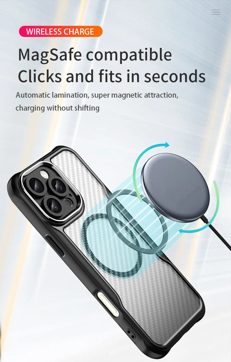 For Apple iPhone 16 Series Magnet Shockproof Carbon Fiber Case