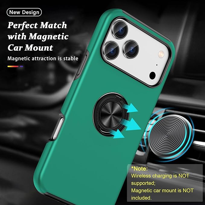 For iPhone 17 Pro Max Case with Metal Ring Stand-Green