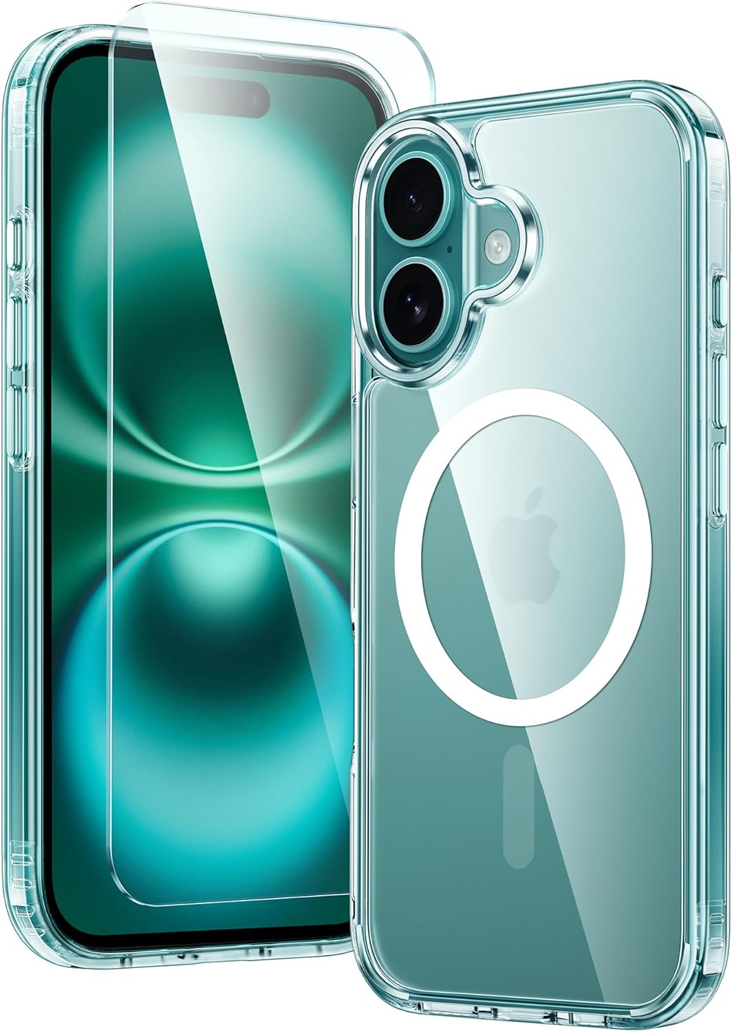 For iPhone 16 Plus Clear Magnetic Slim Case with a Tempered Glass Screen Protector