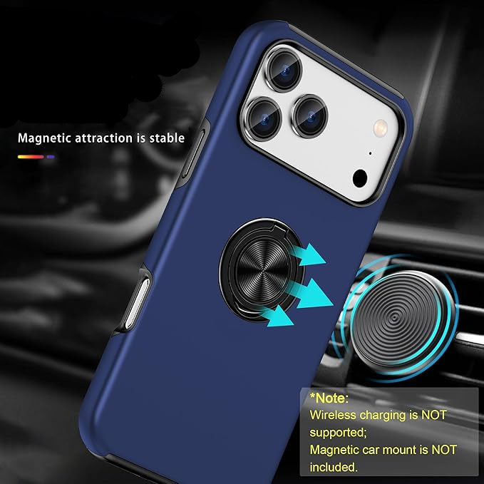 For iPhone 17 Pro Case with Metal Ring Stand-Navy Blue