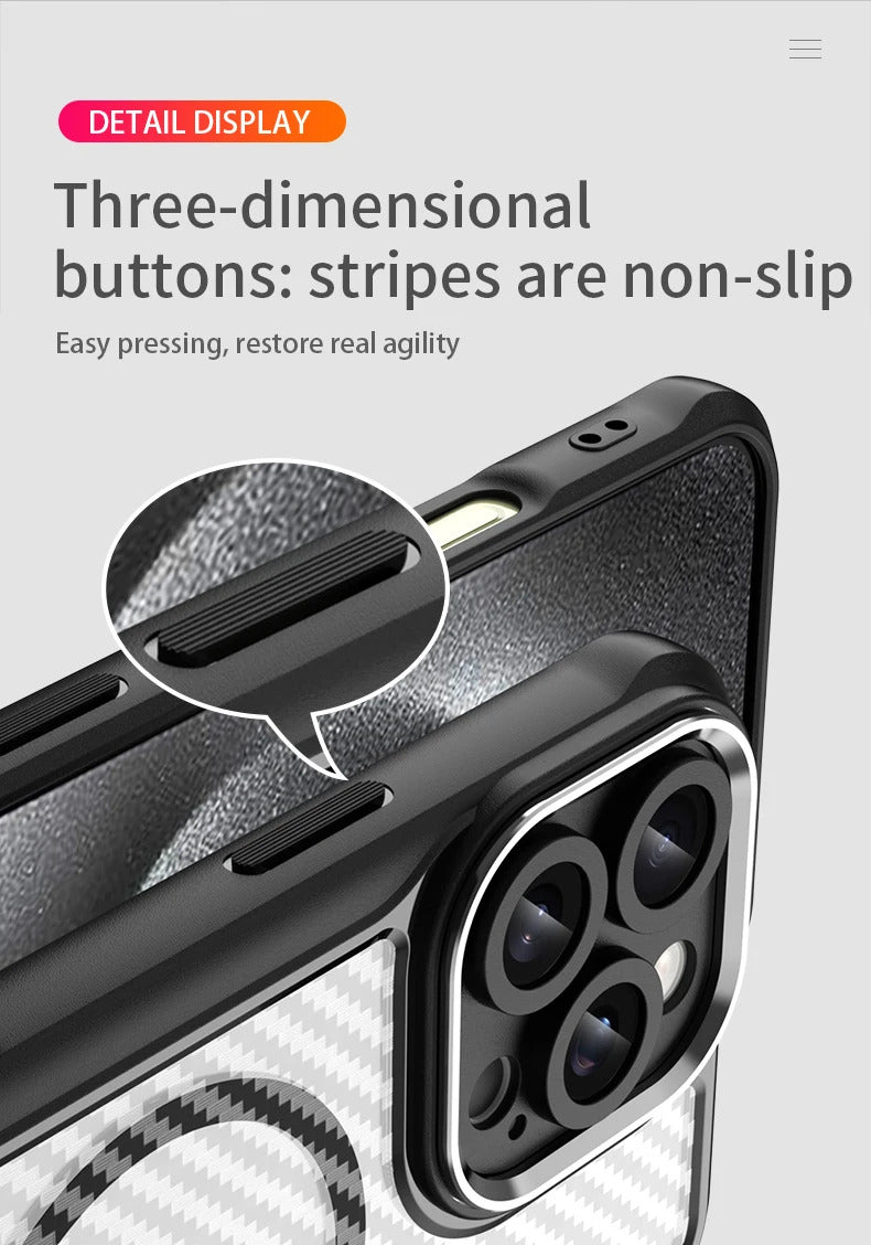 For Apple iPhone 16 Series Magnet Shockproof Carbon Fiber Case