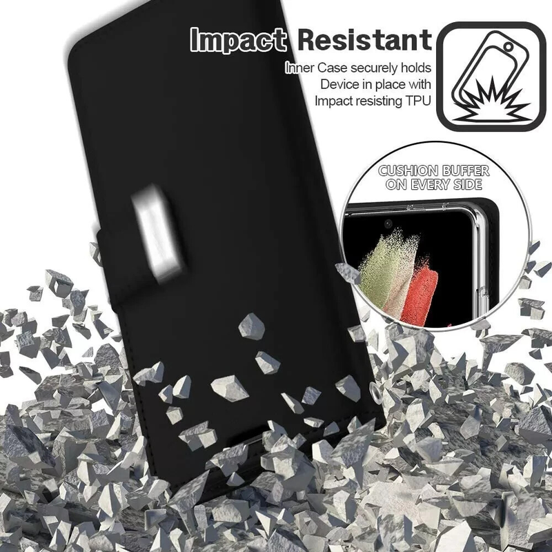 Dual layers wallet Cover For Samsung Galaxy S23 Plus -Black