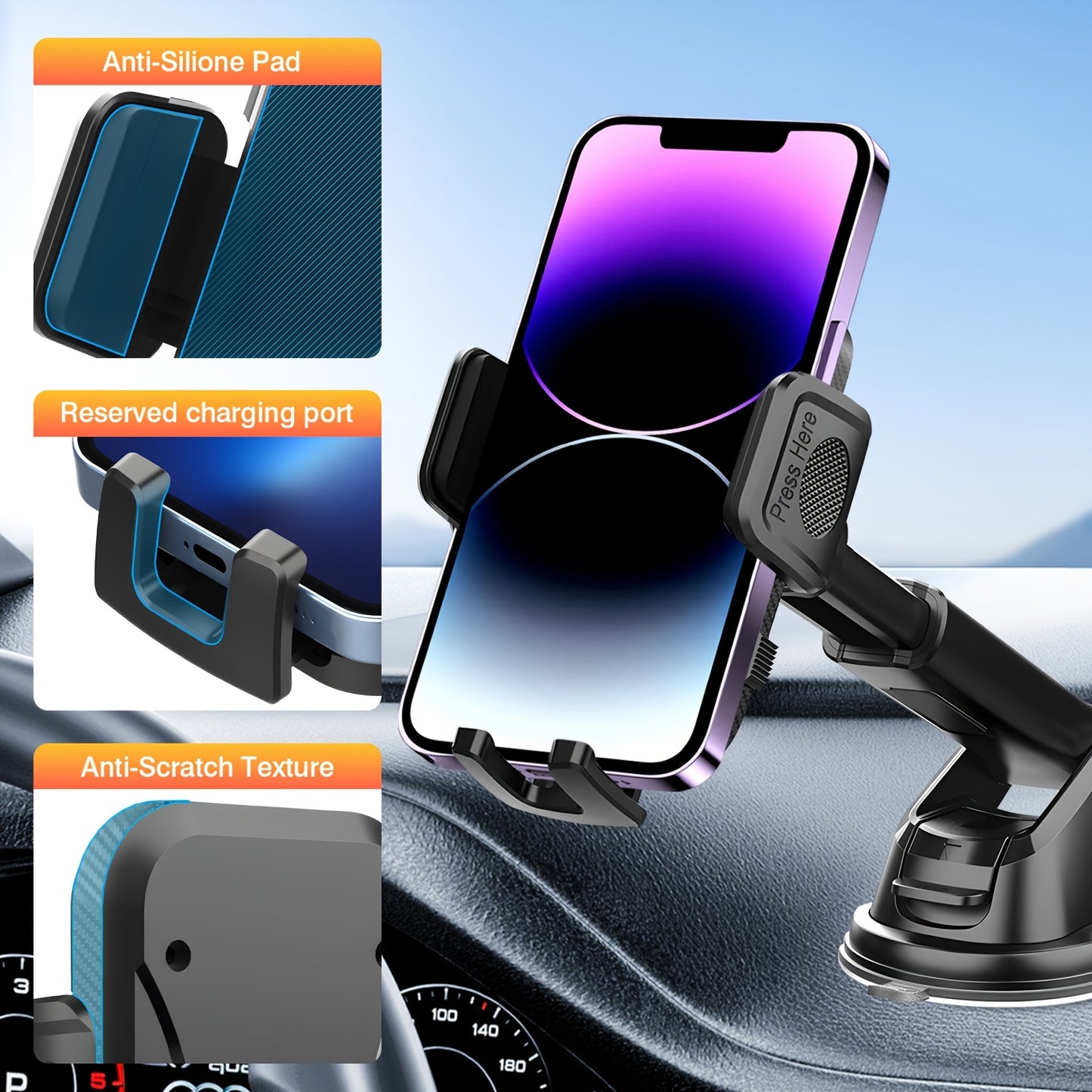 Rotatable Car Phone Holder Universal Expandable Dashboard Mobile Holder