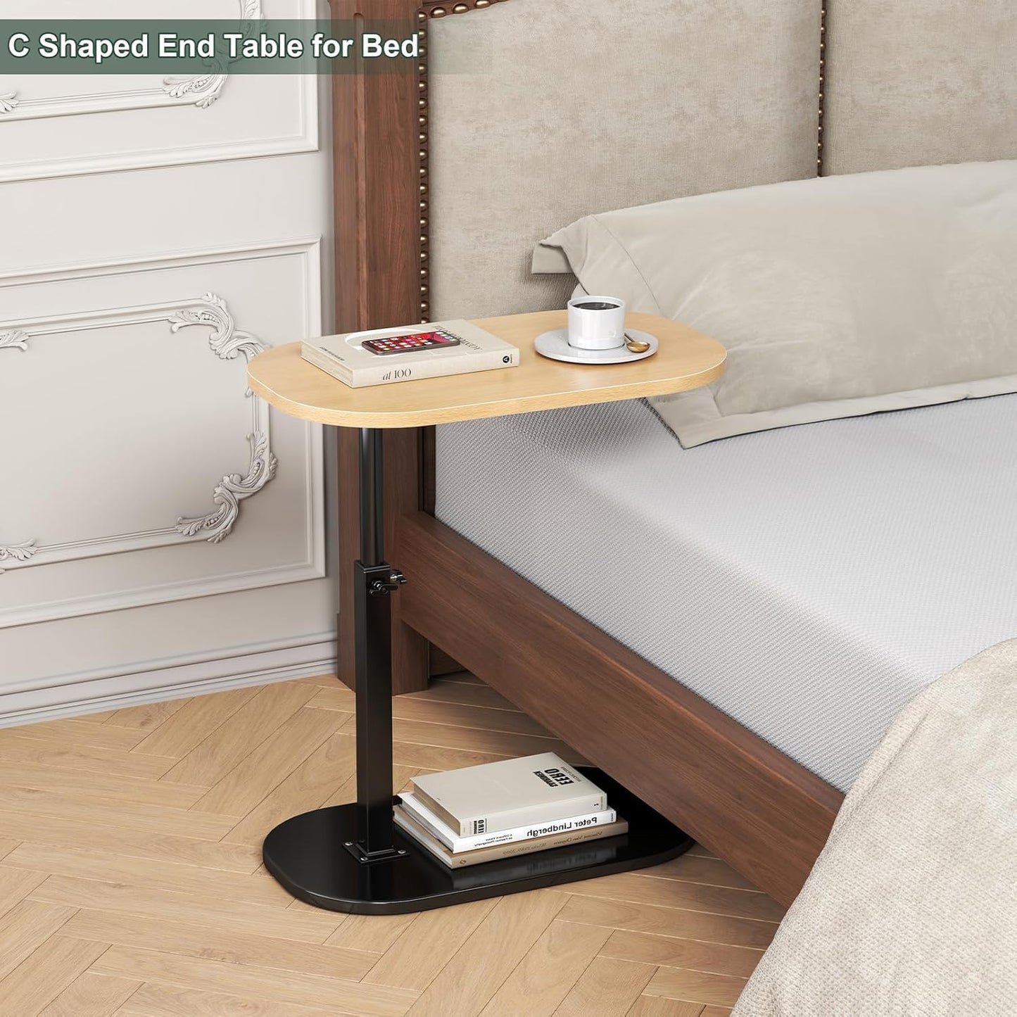 Small Height Adjustable C Shaped End Table for Sofa and Bed